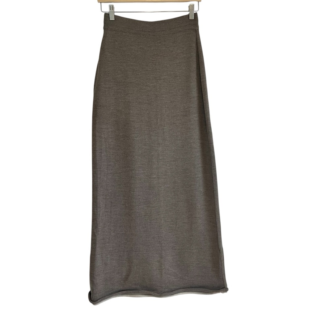 Frapp Taupe Brown 100% Merino Wool Maxi Skirt